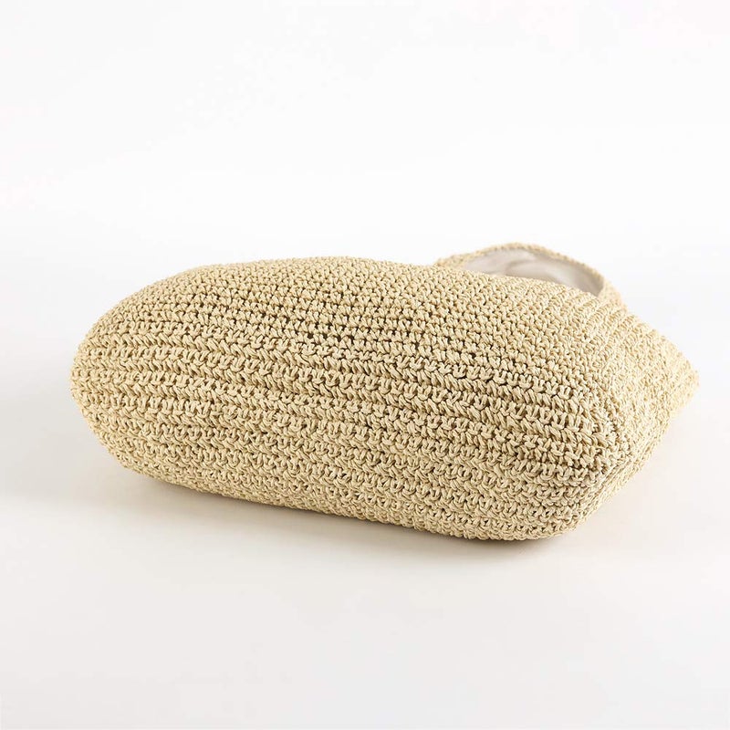 QTKJ Hand-woven Soft Large Straw Shoulder Bag Boho Straw Handle Tote Retro Summer Beach Bag Rattan Handbag (Beige) - Image 4